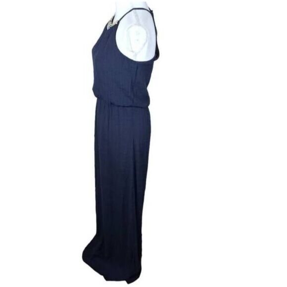 LILY ROSE NAVY MAXI DRESS W/ EMBELLISHED NECK SZ.S EUC. - Picture 5 of 8